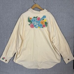 Disney Coco Corduroy Embroidered Shirt Jacket Women 3X Cream Skull Guitar Floral